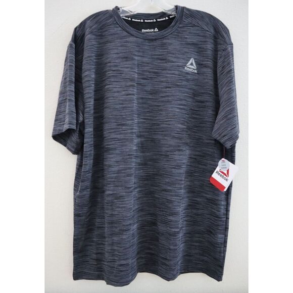 Reebok Men's Sz Large Black Heather Stride Performance Short Sleeve T-Shirt - Picture 1 of 5